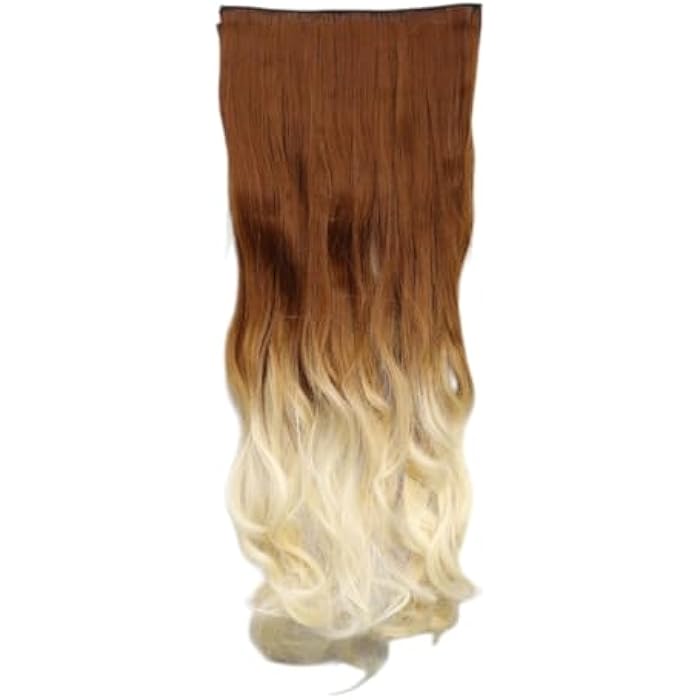 Ombre Hair Extension, 24 Inch Synthetic Clip-In, Brown to Blonde Gradient, Wavy Style, Long Length